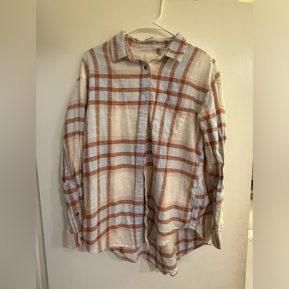 Altar'd State Plaid Shirt - Cream and Tan